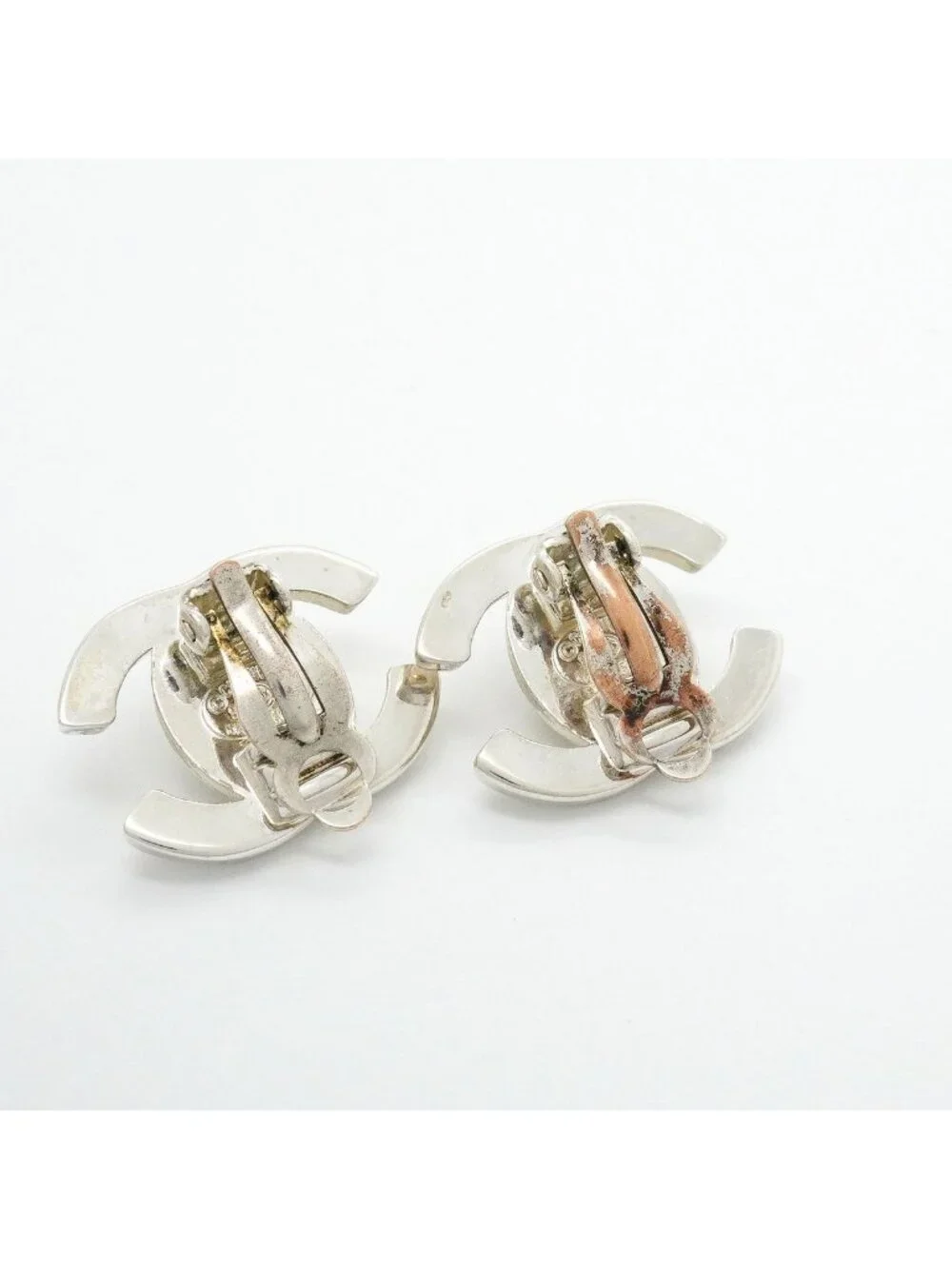 Chanel Earrings Vintage CC Logo Turnlock Metal Silver
